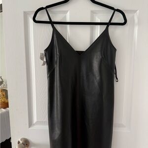 Black Faux Leather Slip Dress